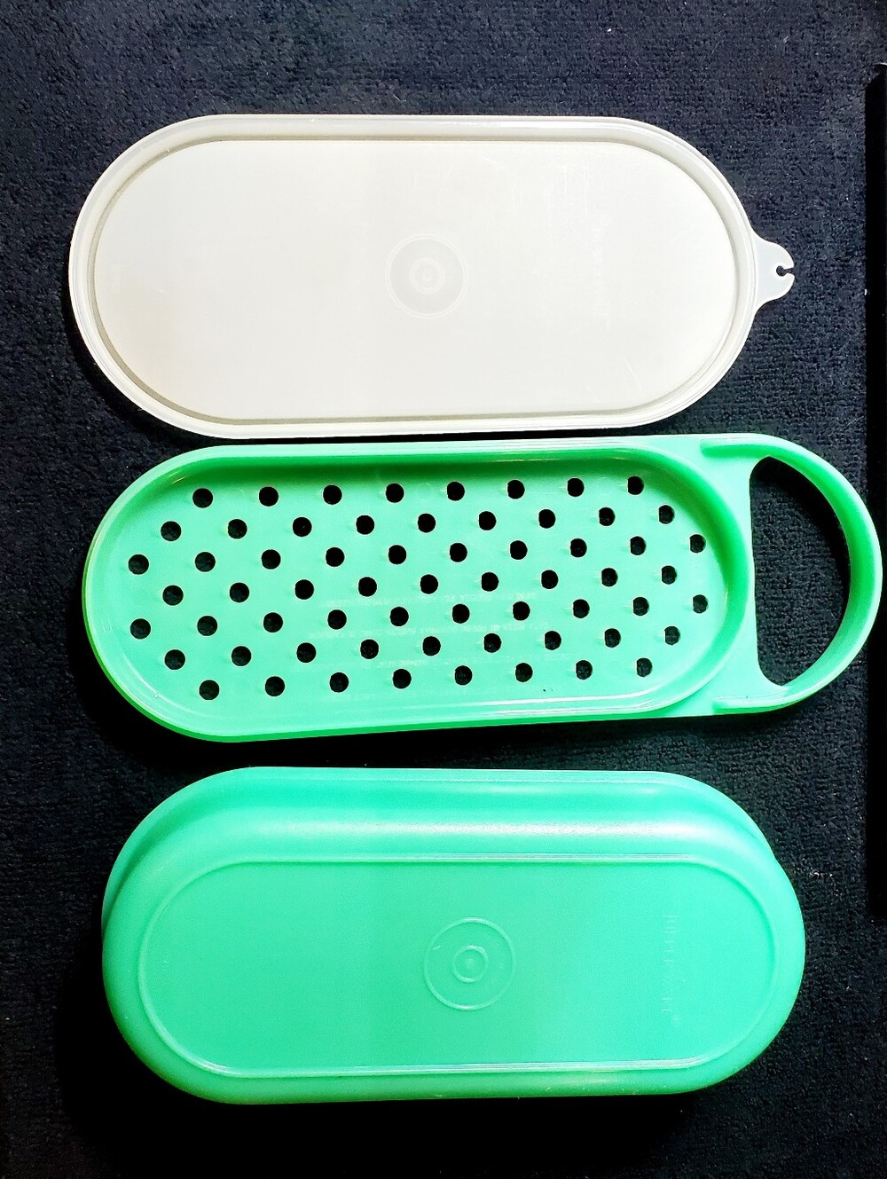 Vintage Tupperware Jadeite Green Handy Cheese Grater Shredder & Keeper 3 Pc Set